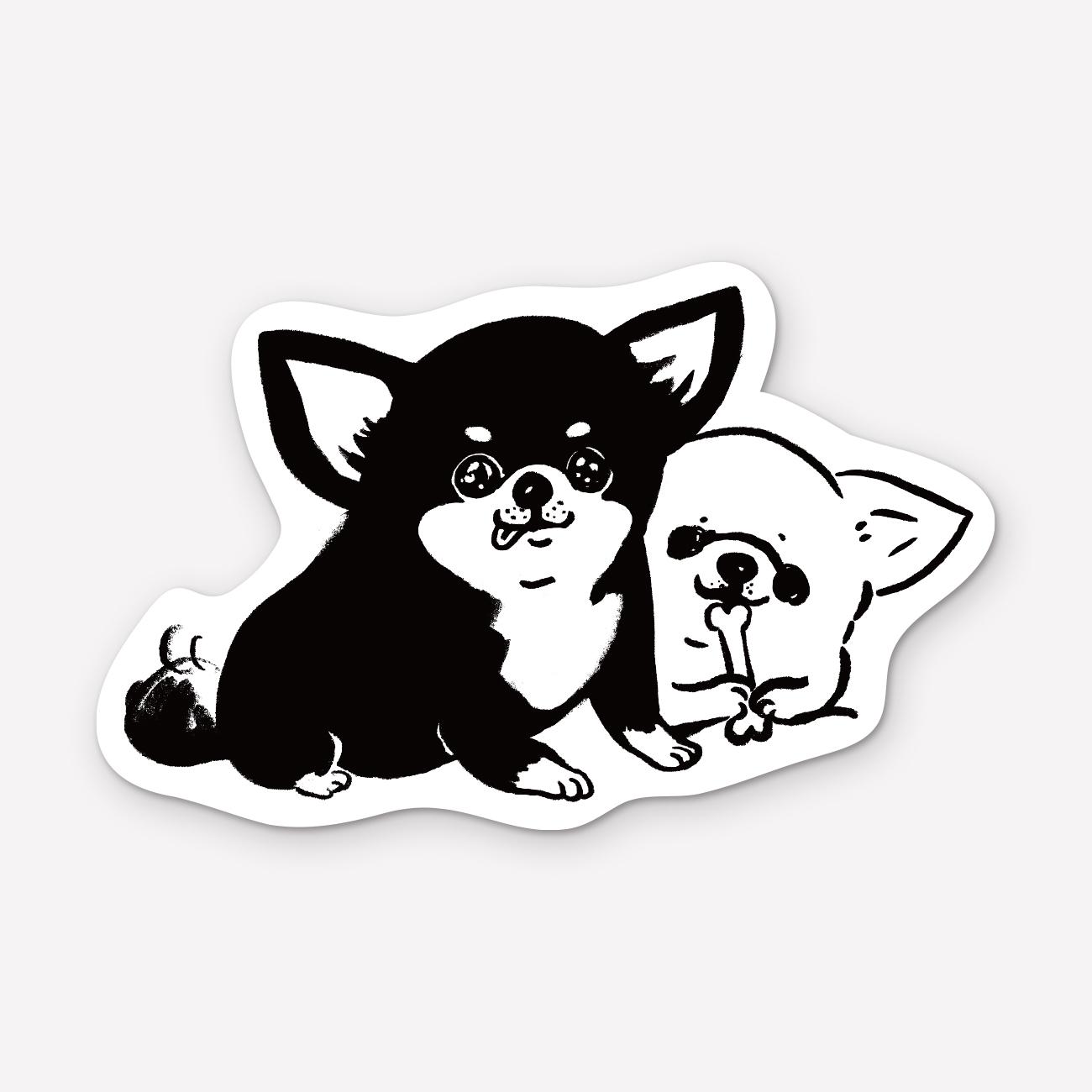 ステッカー ペア チワワ（ミニステッカー）犬　ペア
