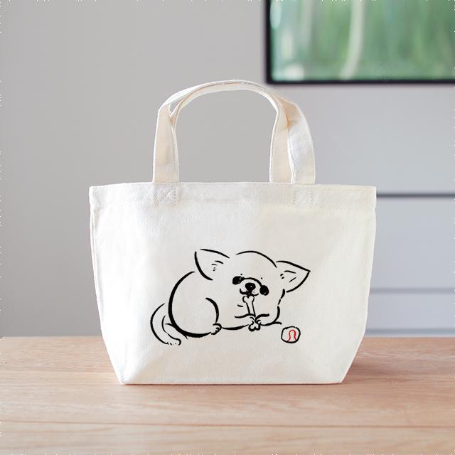 チワワ かじかじ ミニバッグ　ランチバッグ　チワワ　ロングコート　ホワイト1枚目の画像